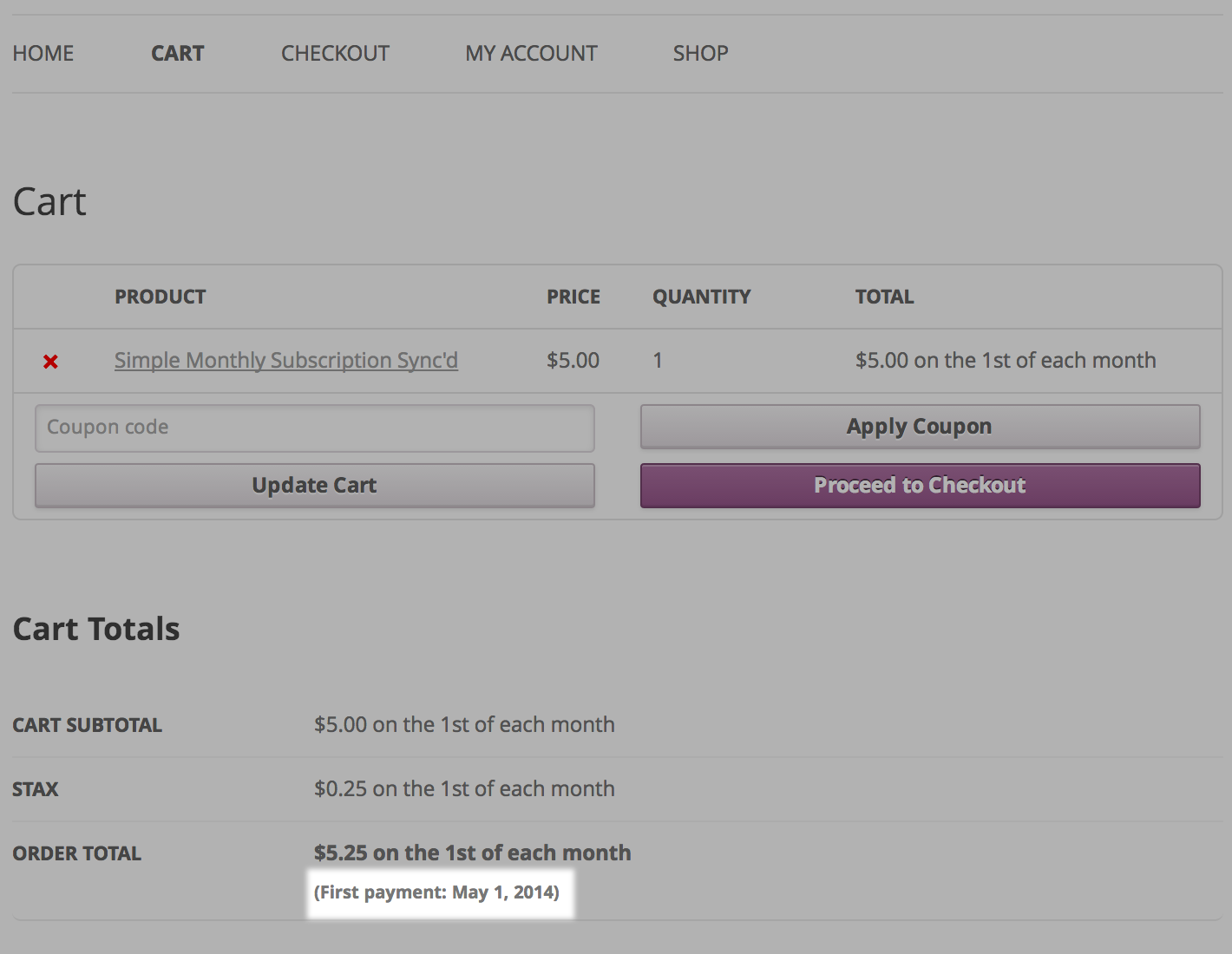First Payment Date Displayed in Cart