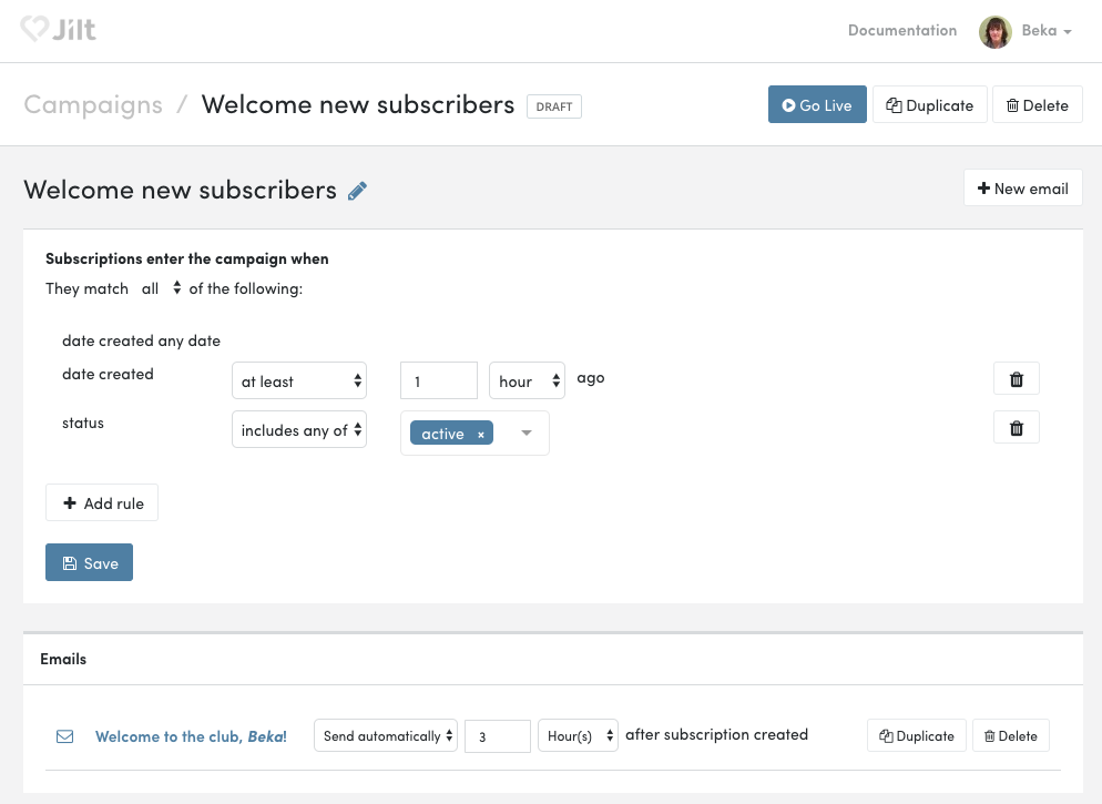 WooCommerce Subscriptions: Jilt welcome campaign