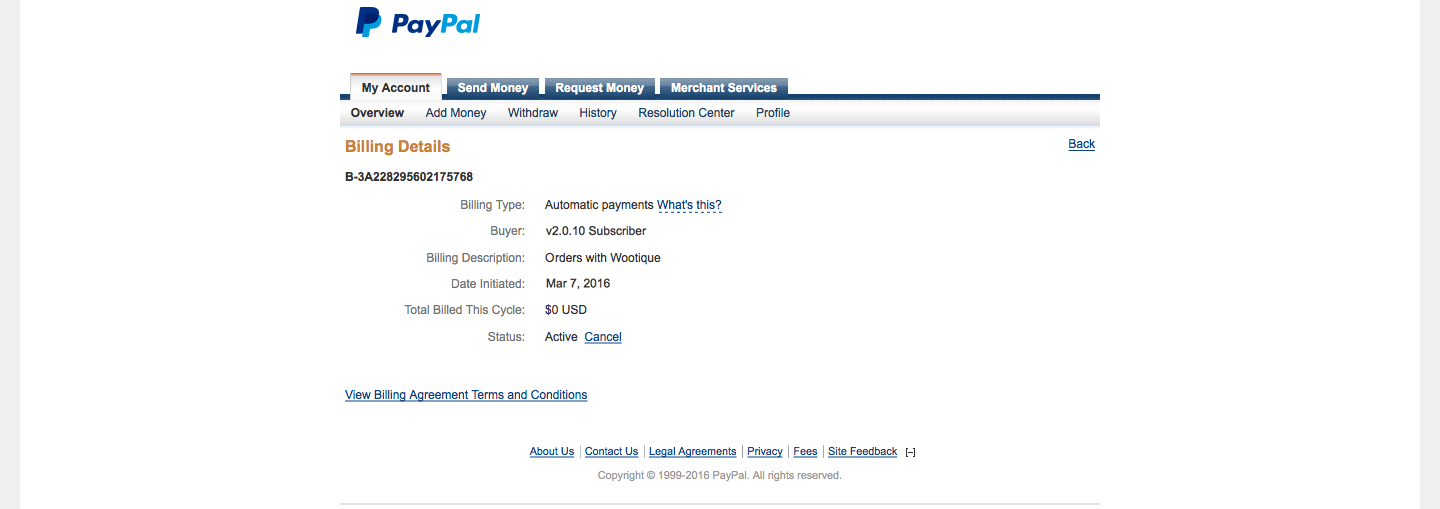 PayPal Billing Agreement Details with Subscriptions 2.0.10